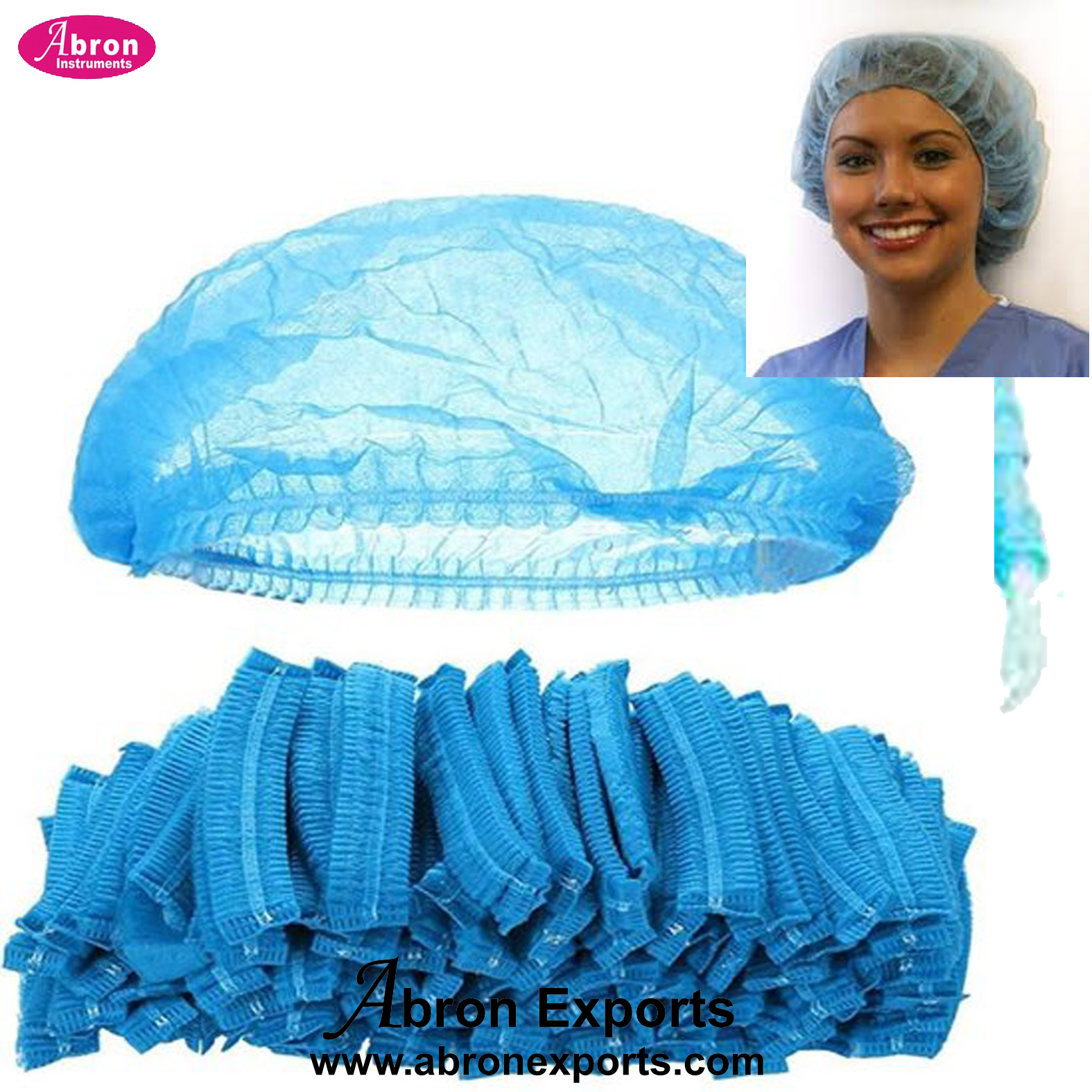 Disposable bouffant cap non woven blue for hospital surgical or pharma lab pack of 100 abron ABM-2651BC